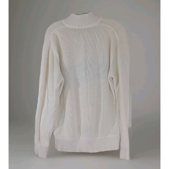 Eddie Bauer Men's L 1/4 zip Pullover Sweater Cream/OffWhite Striped Knit Preppy - Picture 8 of 16